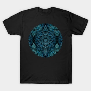 Black, Teal & Aqua Protea Doodle Pattern T-Shirt